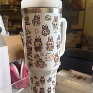 Labubu White Travel Mug with Cute Characters